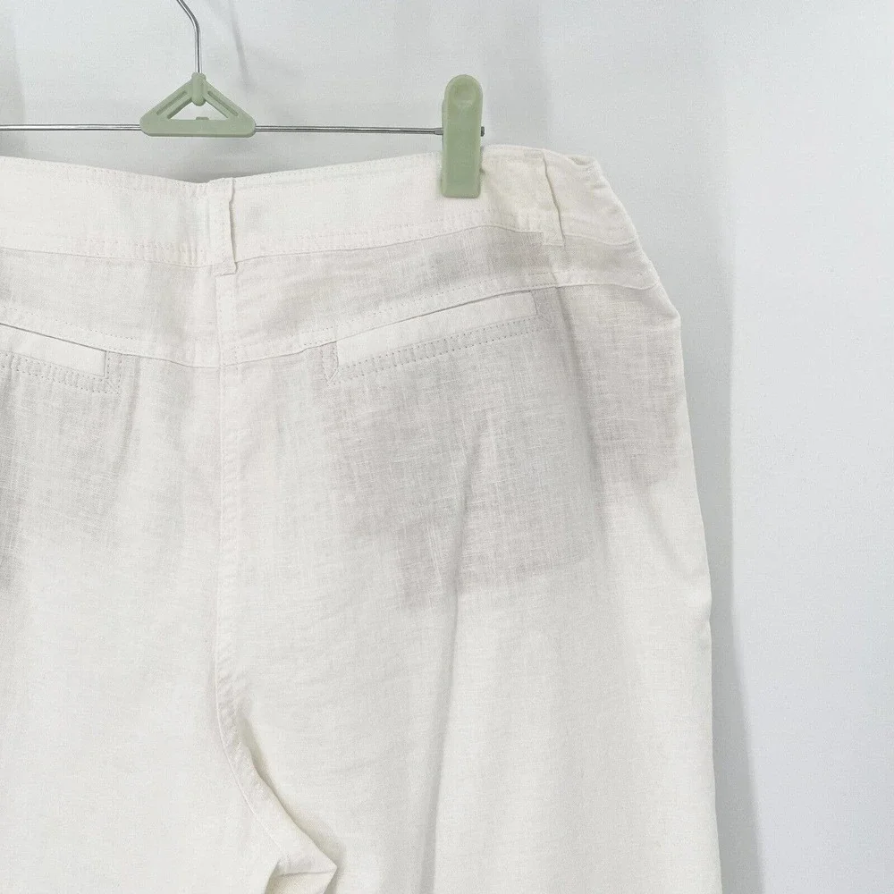J.Jill Linen Straight Pants Sz 14 White Seamed High Rise Flat Front Pockets‎ NWT